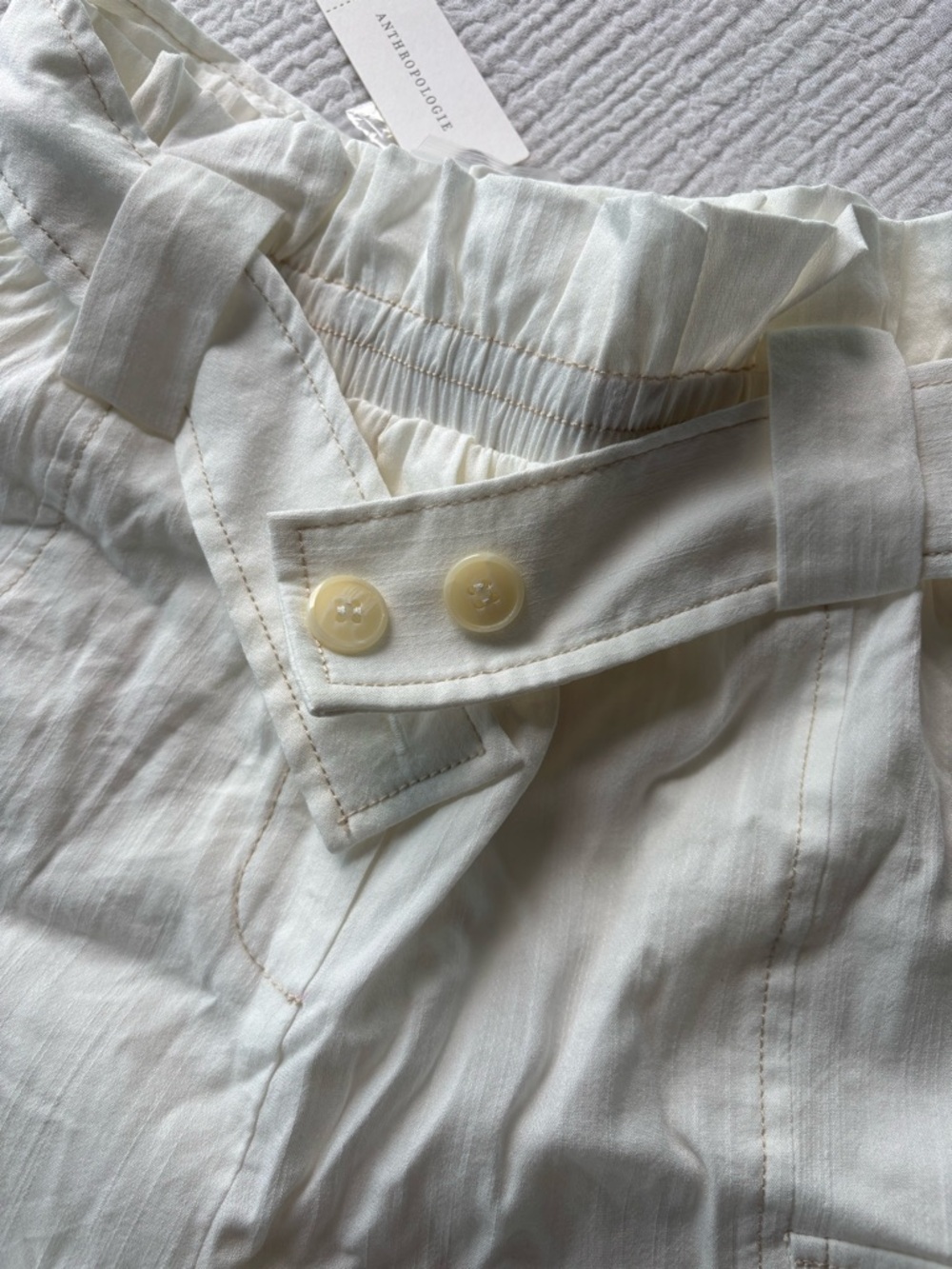 Anthropologie White Linen Blend Shorts Belted XS NWT High Rise - Picture 4 of 6